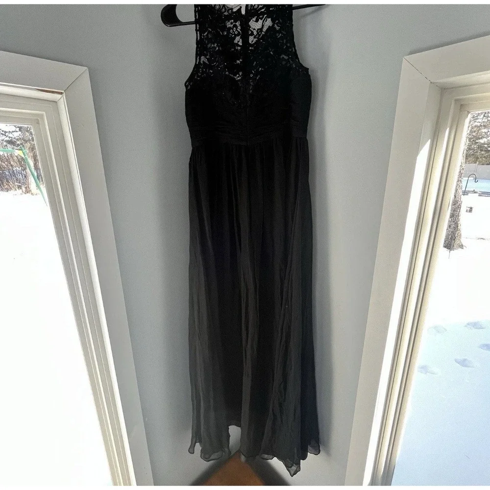 NWT black Aidan Mattox Embellished Lace & Silk Chiffon Formal‎ Gown size 8